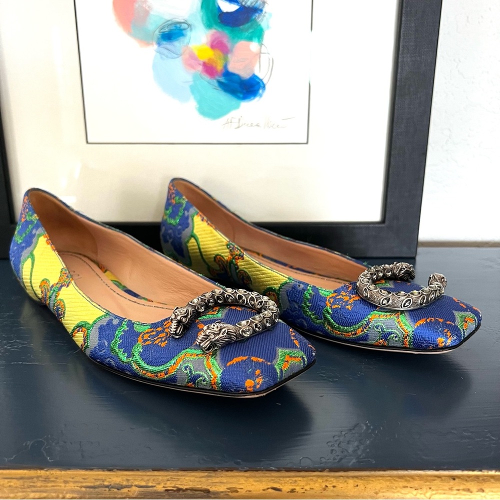 Gucci Dionysus Floral Brocade Ballet Flats In Lime - Size 36 1/2 - Picture 14 of 15